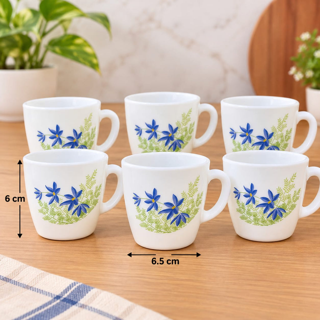 Writing      Cello Ricca Blue Primrose Cups 100 ML, Pack of 6 | Floral Printed Tea Cups for Tea, Coffee, Milk & Espresso | Elegant Small Cups for Home, Office & Daily Use