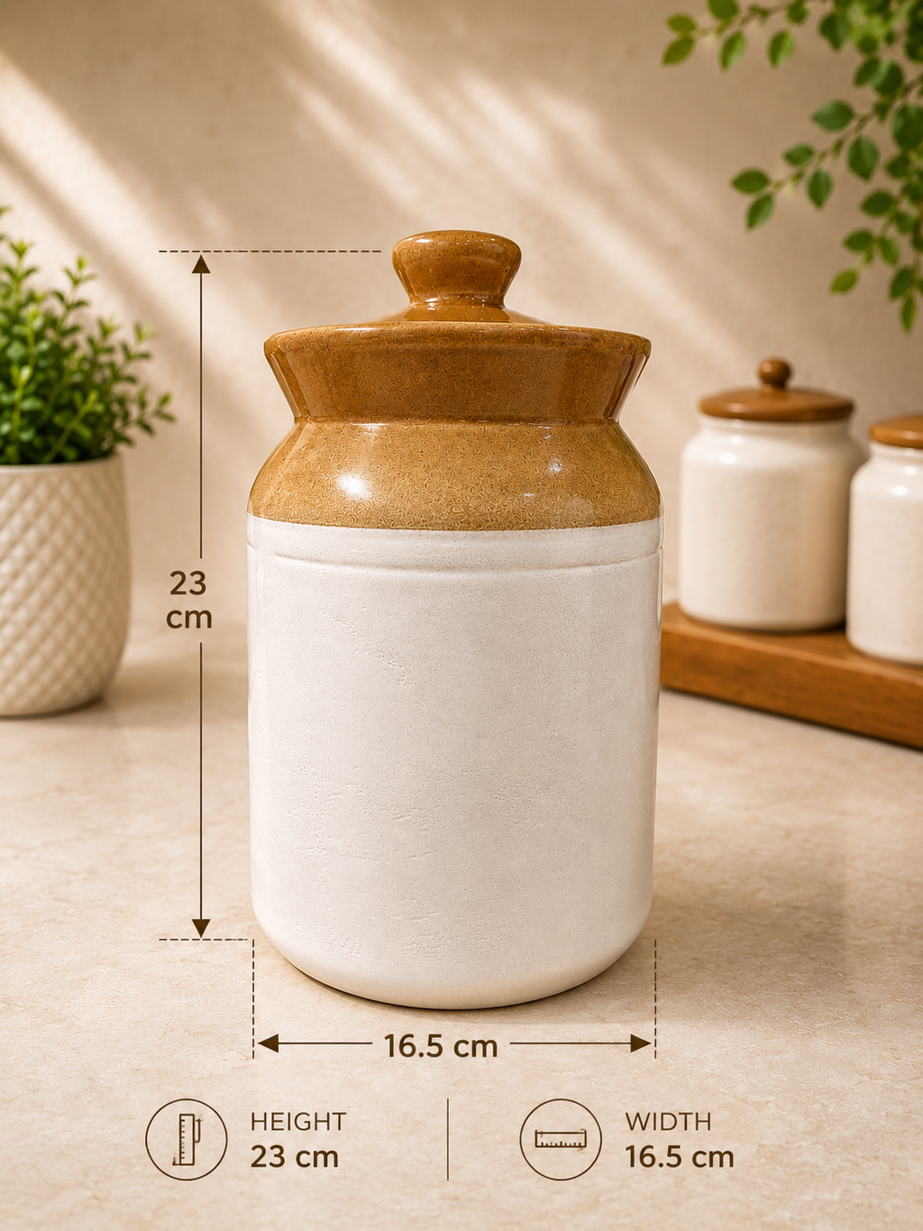 Barniwala 2500 ML Ceramic Cylindrical Storage Jar with Lid | Premium Large Kitchen Container for Pickle, Achar, Spices, Sugar, Tea, Coffee, Dry Fruits & Snacks | Stylish Pantry Organizer & Food Storage Canister