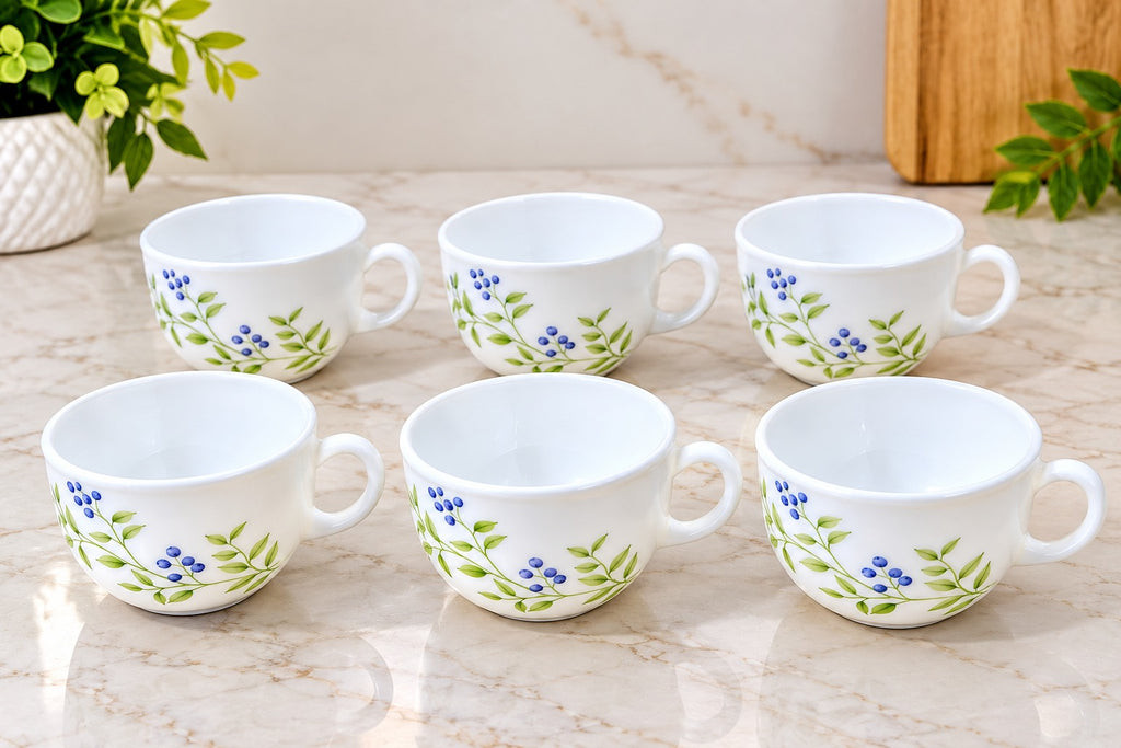 La Opala Lush Greens Glass Cups Set of 6, 100 ML Capacity Each, Elegant Green Design, Stylish Drinkware for Home, Office and Everyday Use