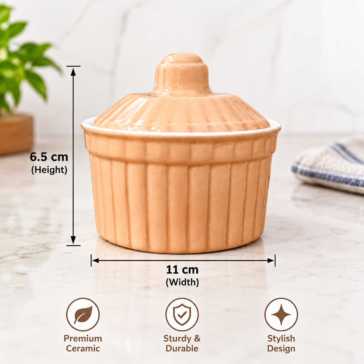 250 ML Ceramic Butter Pot with Lid | Multipurpose Kitchen Storage Container | Butter, Ghee & Condiment Holder | Decorative Ceramic Food Storage Jar | Pack of 3