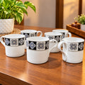 BHARTA Cup Set of 6, King Platina Series, 180 ML Tea & Coffee Cups, Elegant Printed Design, White Cups for Home, Kitchen & Office