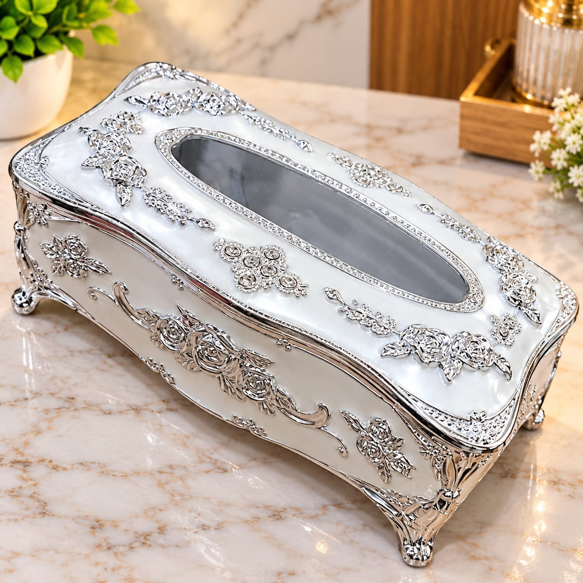 Barniwala Acrylic Tissue Box, 1 Pc | Premium Decorative Tissue Paper Holder with Elegant Floral Design | Stylish Tabletop Tissue Dispenser for Home, Office, Bathroom & Living Room