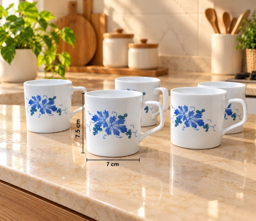 Clay Craft Coffee Cup Big 6 Pcs Set, 250 ML, Tea & Coffee Mugs with Blue Floral Design – Director 052