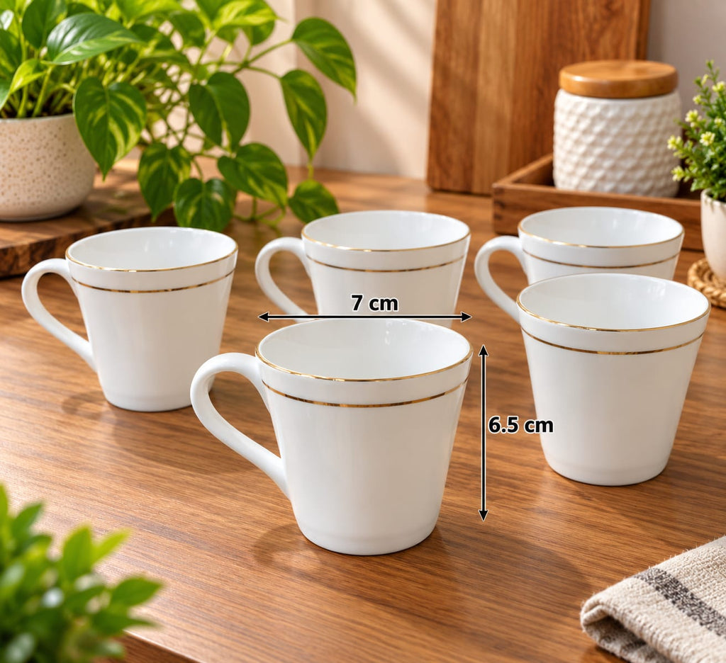 BHARTA Pari Small Cup Set of 6 | 180 ML Tea & Coffee Cups with Elegant Gold Line | Stylish Beverage Cups for Home, Office & Dining