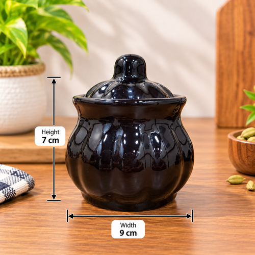 Barniwala 200 ML Ceramic Black Tamatar Loota Storage Jars with Lid | Pack of 6 | Premium Kitchen Containers for Pickle, Achar, Spices, Sugar, Tea, Coffee, Dry Fruits & Snacks | Stylish Pantry Organizer
