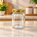 Cylindrical Glass Jar 60 ML with Golden Metal Lid, Set of 12 | Small Clear Glass Storage Jars for Spices, Dry Fruits, Pickles, Honey & Kitchen Storage