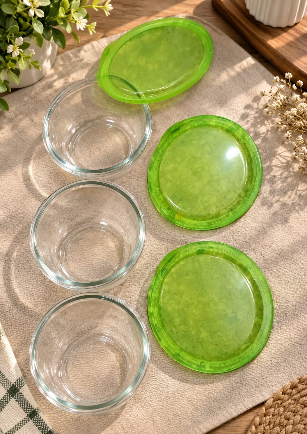 Barniwala Glass Storage Bowls with Green Airtight Lids, Pack of 3 | Transparent Kitchen Containers for Dry Fruits, Nuts, Snacks, Fruits, Leftovers & Food | Multipurpose Refrigerator & Pantry Organizer