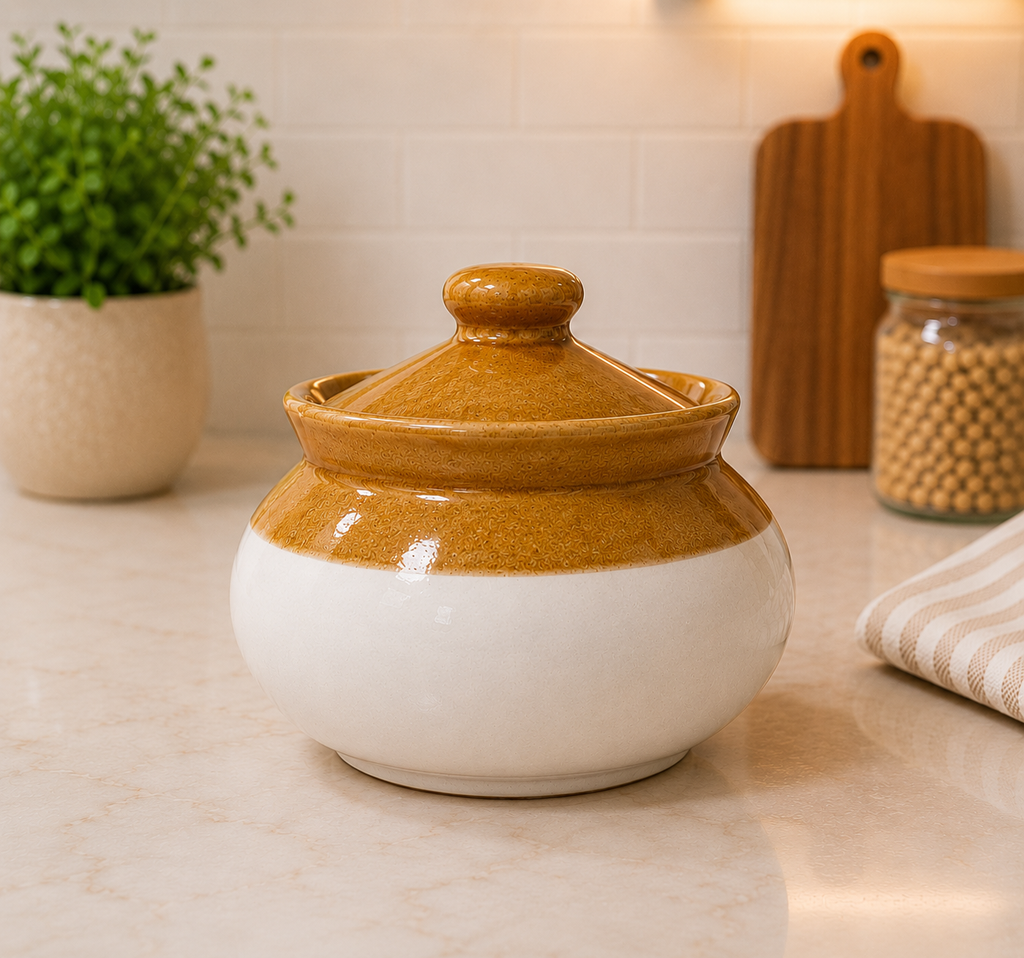 Barniwala 500 ML Ceramic Handi Lota Storage Jar with Lid | Traditional & Decorative Kitchen Container for Pickle, Achar, Spices, Sugar, Tea, Coffee, Dry Fruits & Snacks | Stylish Pantry Organizer & Food Storage Canister