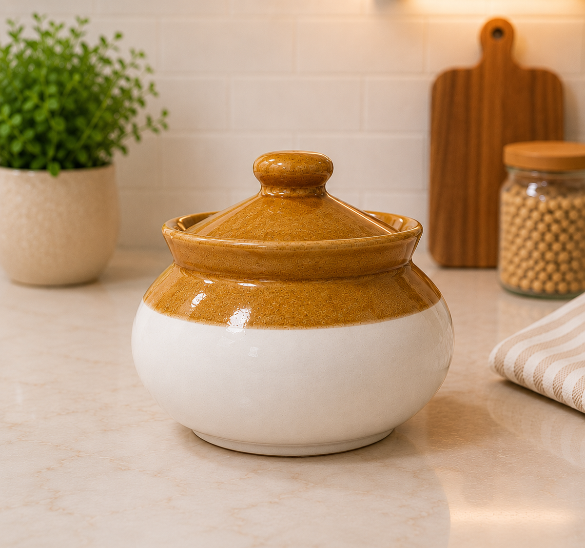 Barniwala 500 ML Ceramic Handi Lota Storage Jar with Lid | Traditional & Decorative Kitchen Container for Pickle, Achar, Spices, Sugar, Tea, Coffee, Dry Fruits & Snacks | Stylish Pantry Organizer & Food Storage Canister