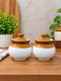 300 ML Ceramic Handi Lota Storage Jar with Lid | Traditional Indian Matka Style Kitchen Container | Multipurpose Decorative Jar for Dry Fruits, Spices & Snacks | Pack of 2
