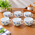 La Opala Silken Charm Cup Set of 6, 100 ML Each | White Cups with Blue & Green Floral Design | Elegant Tea & Coffee Cups for Home