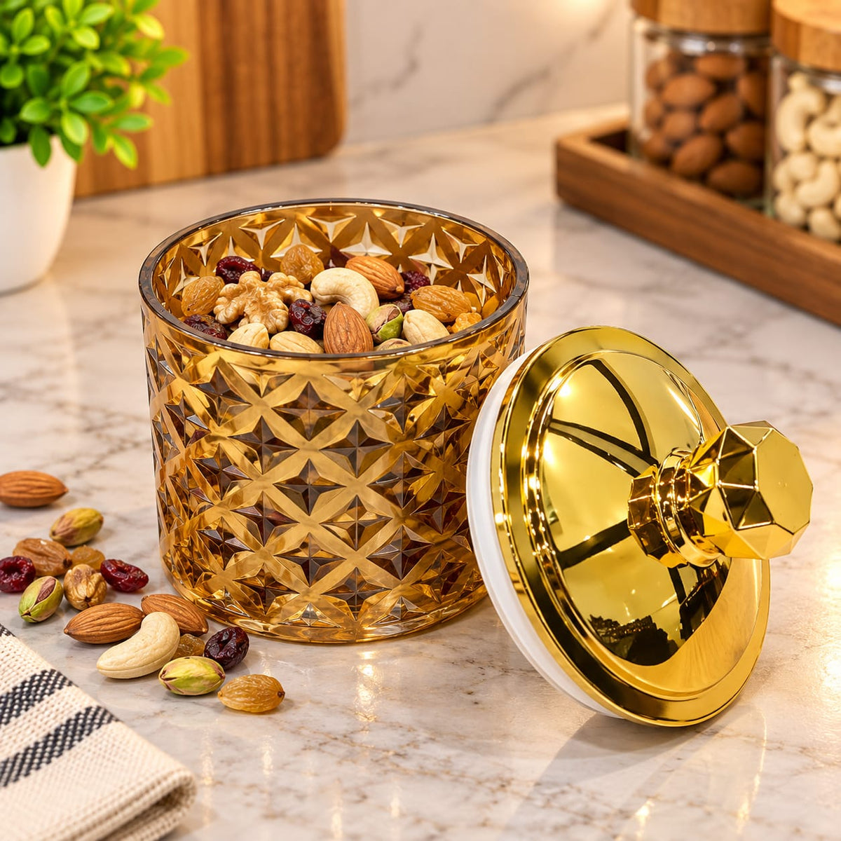 Barniwala Deluxe Canister 550 ML, 1 Pc | Premium Decorative Storage Container with Lid | Elegant Kitchen Canister for Dry Fruits, Nuts, Snacks, Cookies, Sugar, Tea & Coffee