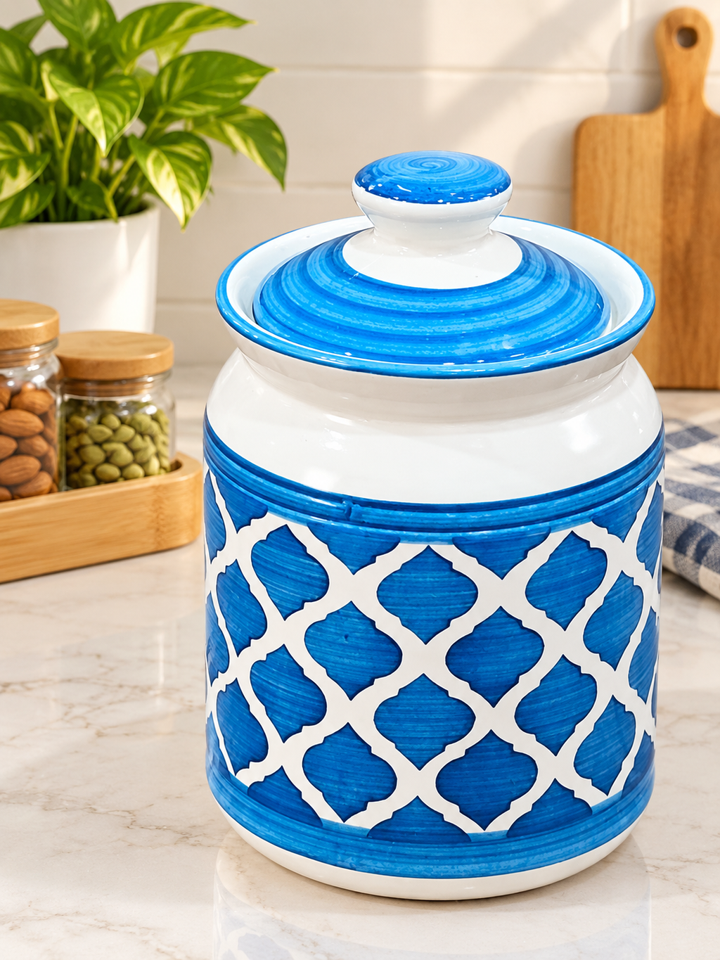 Barniwala 1000 ML Ceramic Cylindrical Storage Jar with Lid | Premium Kitchen Container for Pickle, Achar, Spices, Sugar, Tea, Coffee, Dry Fruits & Snacks | Stylish Pantry Organizer & Food Storage Canister
