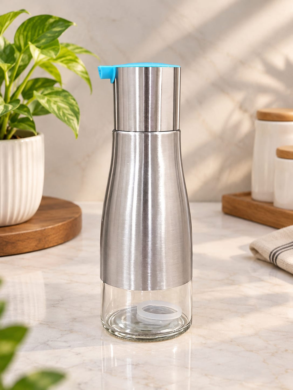 Barniwala 1 Pc Oil Dispenser Bottle for Kitchen | Reusable Cooking Oil Bottle with Easy Pour Spout | Leak-Proof Kitchen Oil Container for Cooking Oil, Vinegar, Sauce & Liquid Condiments