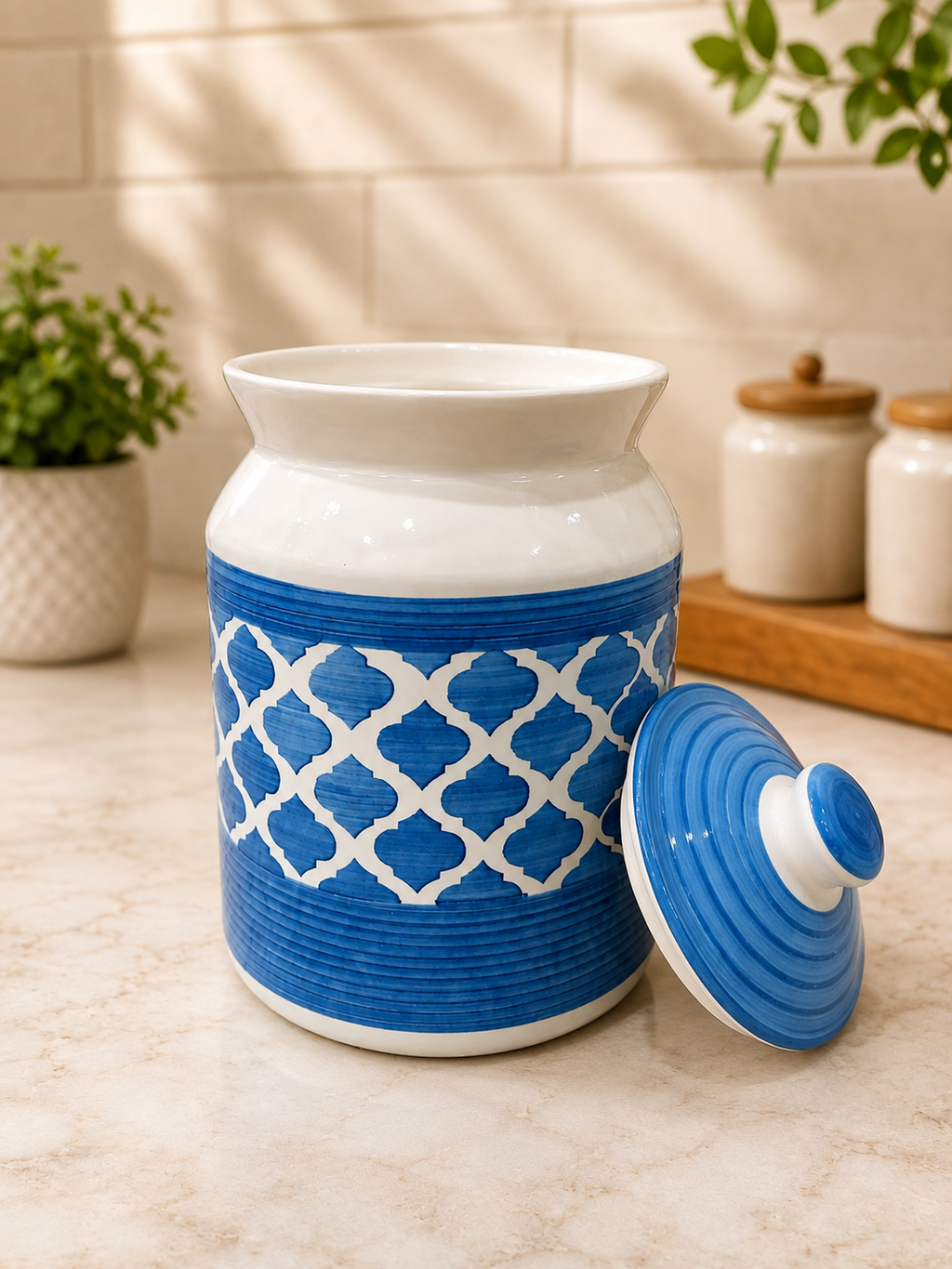 Barniwala 2500 ML Ceramic Cylindrical Storage Jar with Lid | Premium Large Kitchen Container for Pickle, Achar, Spices, Sugar, Tea, Coffee, Dry Fruits & Snacks | Stylish Pantry Organizer & Food Storage Canister