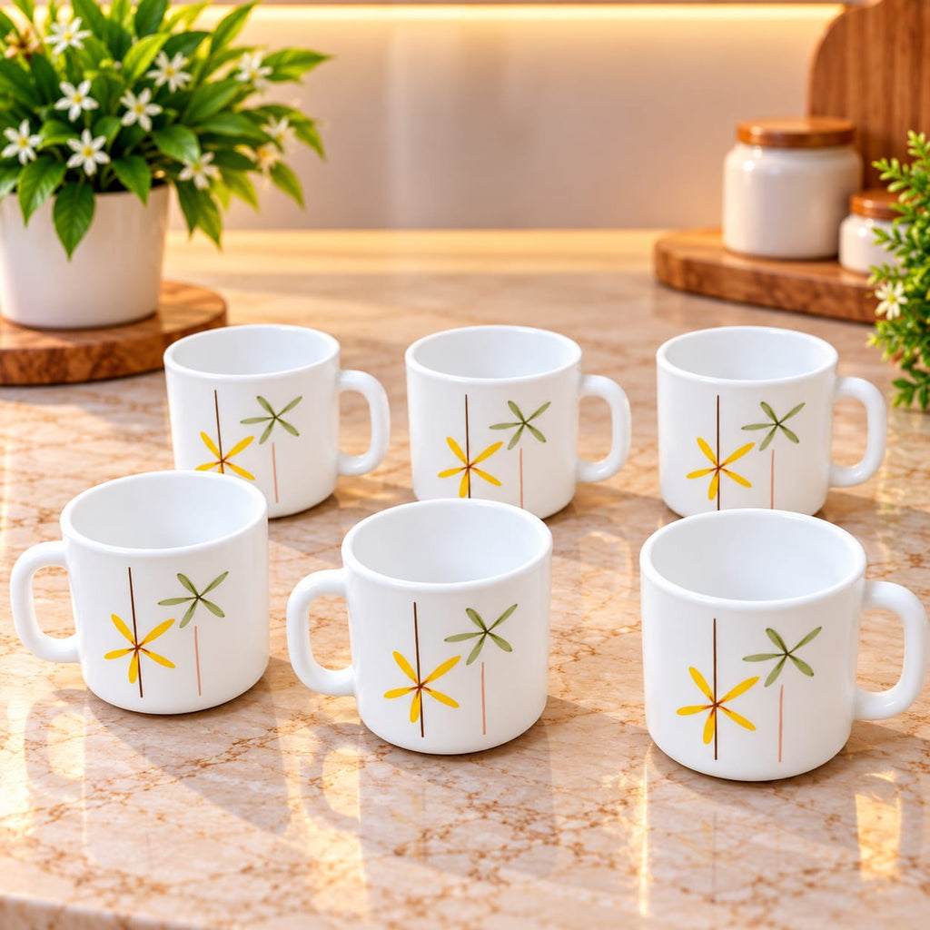La Opala Autumn Flower Cup Set of 6 | 120 ML Floral Printed Tea & Coffee Cups | Elegant Cups for Home, Office & Gifting