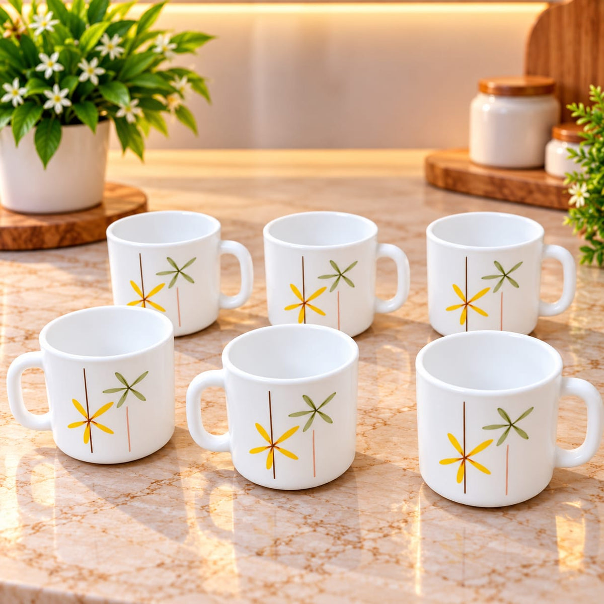La Opala Autumn Flower Cup Set of 6 | 120 ML Floral Printed Tea & Coffee Cups | Elegant Cups for Home, Office & Gifting