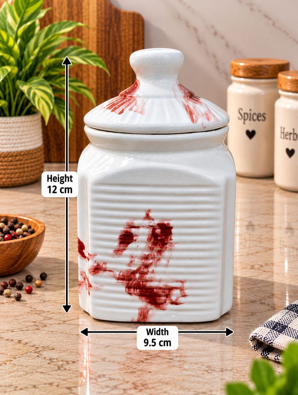 Barniwala 500 ML Ceramic Cutting Storage Jar with Lid | Decorative Kitchen Canister for Dry Fruits, Snacks, Spices, Pickle, Tea & Coffee | Elegant Ceramic Pantry Storage Container | Stylish Kitchen Organizer