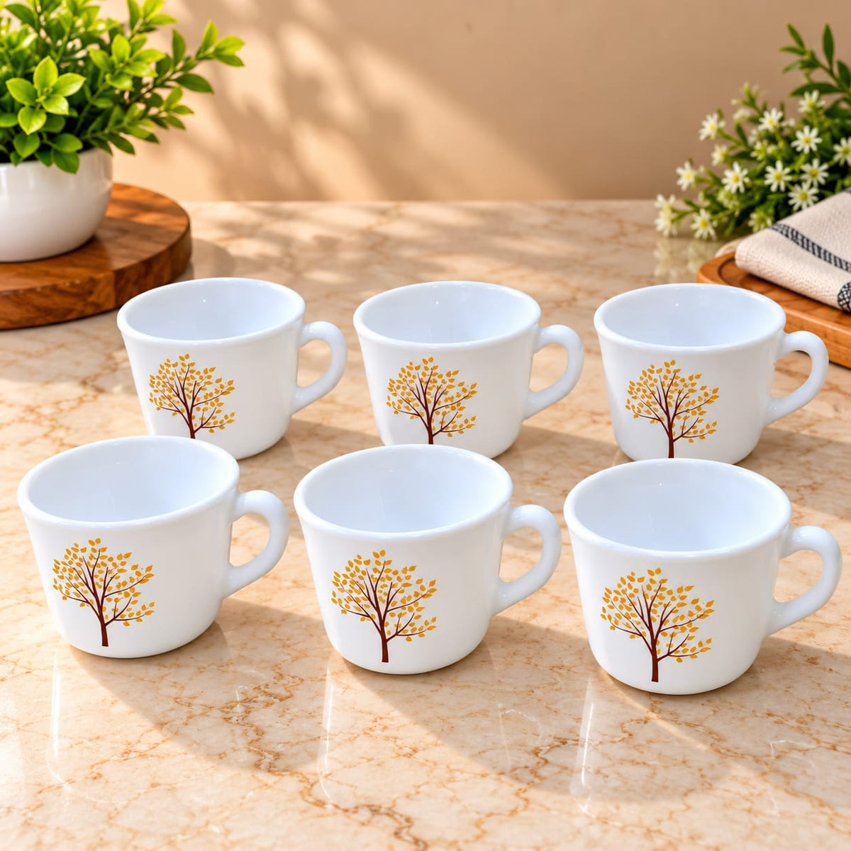 Cello Prince Tree of Life Cup Set of 6, 130 ml, White Tea and Coffee Cups