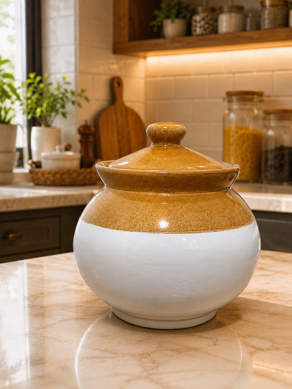 Barniwala 1.5 KG Ceramic Cylindrical Storage Jar with Lid | Premium Large Kitchen Container for Pickle, Achar, Spices, Sugar, Tea, Coffee, Dry Fruits & Snacks | Stylish Pantry Organizer & Food Storage Canister