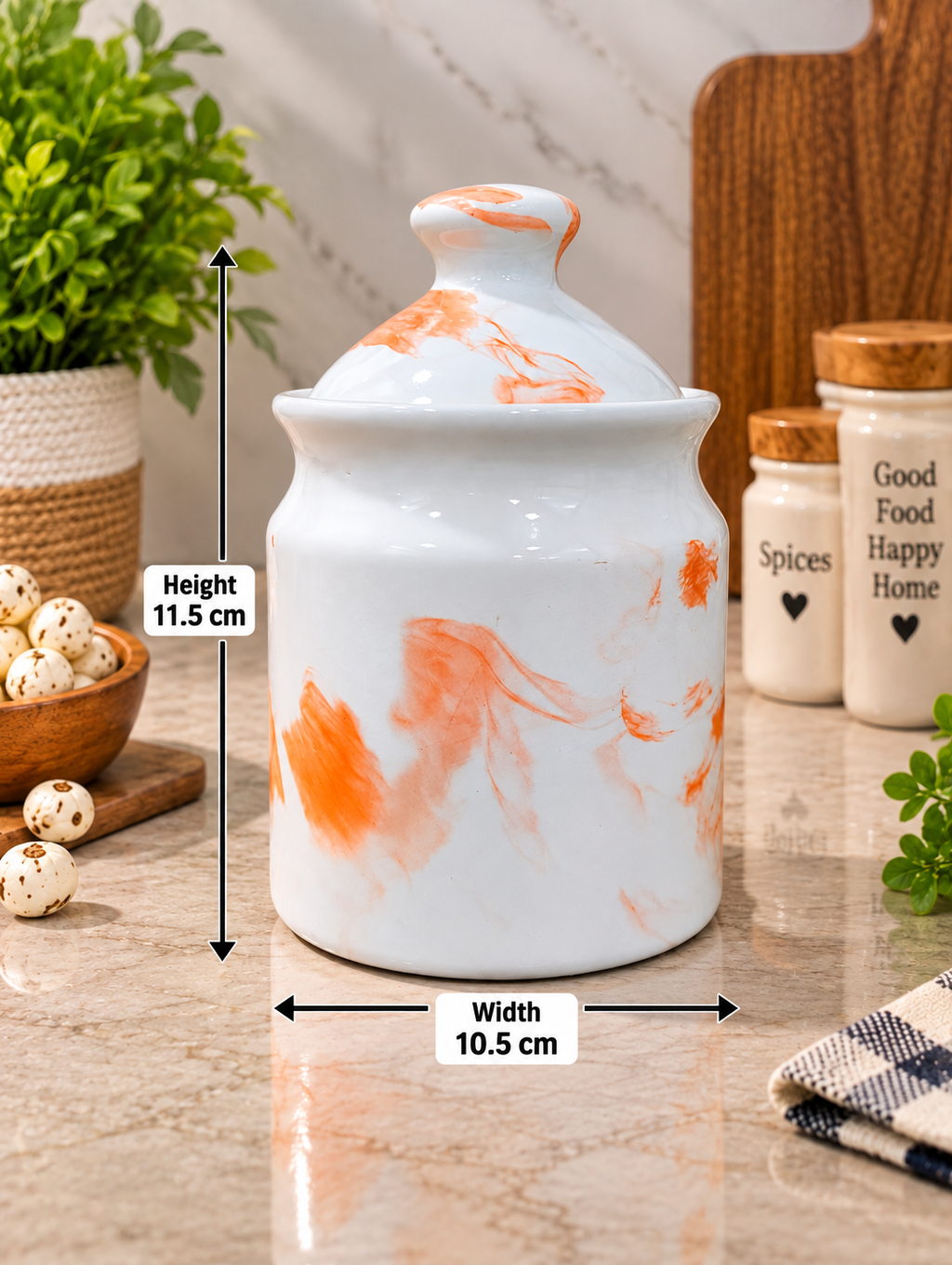 Barniwala 500 ML Ceramic Cutting Jar with Lid | Stylish Decorative Storage Container for Kitchen & Pantry | Ideal for Pickle, Achar, Spices, Dry Fruits, Snacks, Tea, Coffee & Sugar | Premium Ceramic Kitchen Organizer