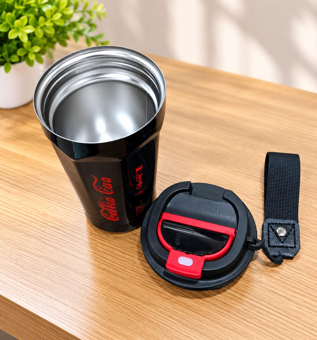 Barniwala Coffee Cup with Sipper Lid & Carry Strap, 1 Pc | Reusable Travel Coffee Mug | Portable Drinking Cup for Coffee, Tea, Cold Drinks & Beverages | Black