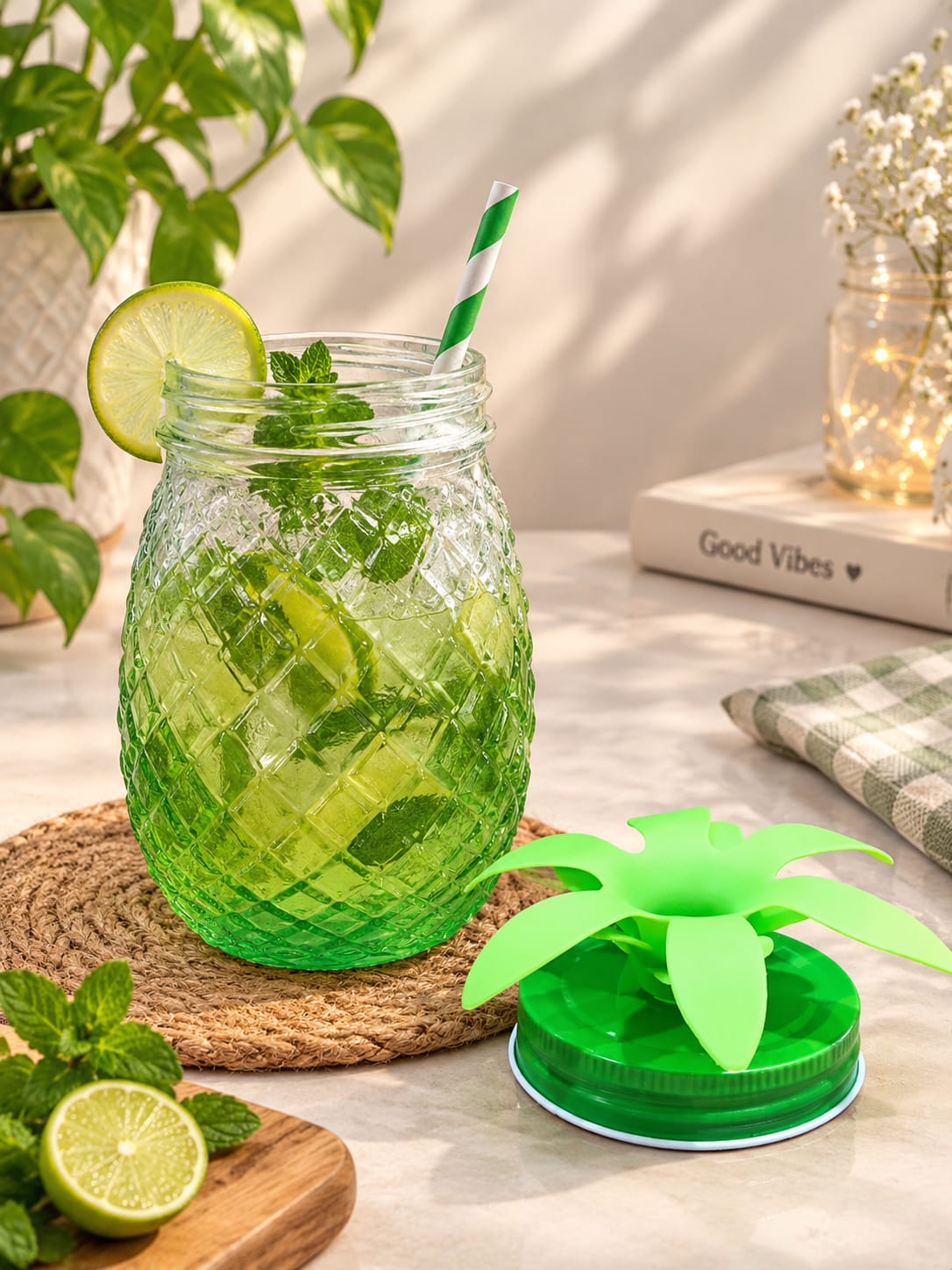 Barniwala 1 Pc Mason Jar with Lid | Glass Storage & Drinking Jar | Multipurpose Glass Jar for Juice, Water, Milk, Smoothies, Cold Coffee & Beverages | Kitchen & Home Use