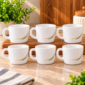 CELLO Stella Golden Arc Cup Set of 6, 100 ML | Elegant White Tea & Coffee Cups with Golden & Black Arc Design | Stylish Cups for Home & Office