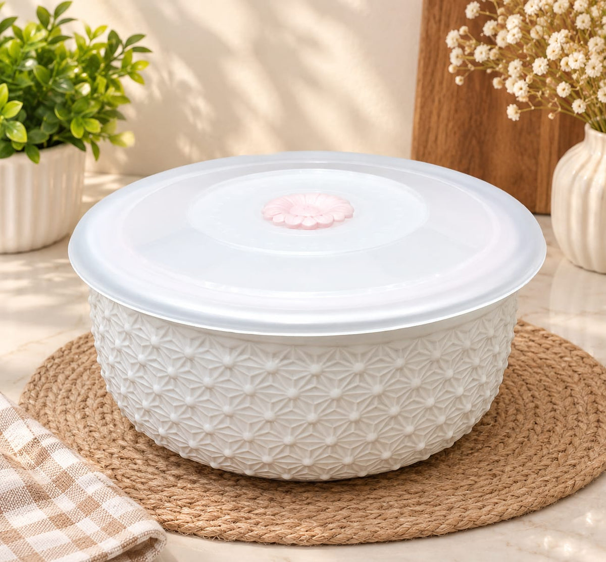 Barniwala Airtight Storage Bowl with Lid, Premium White Decorative Kitchen Container | Multipurpose Food Storage Bowl for Dry Fruits, Nuts, Snacks, Cookies, Sweets & Leftovers | Elegant Pantry Organizer
