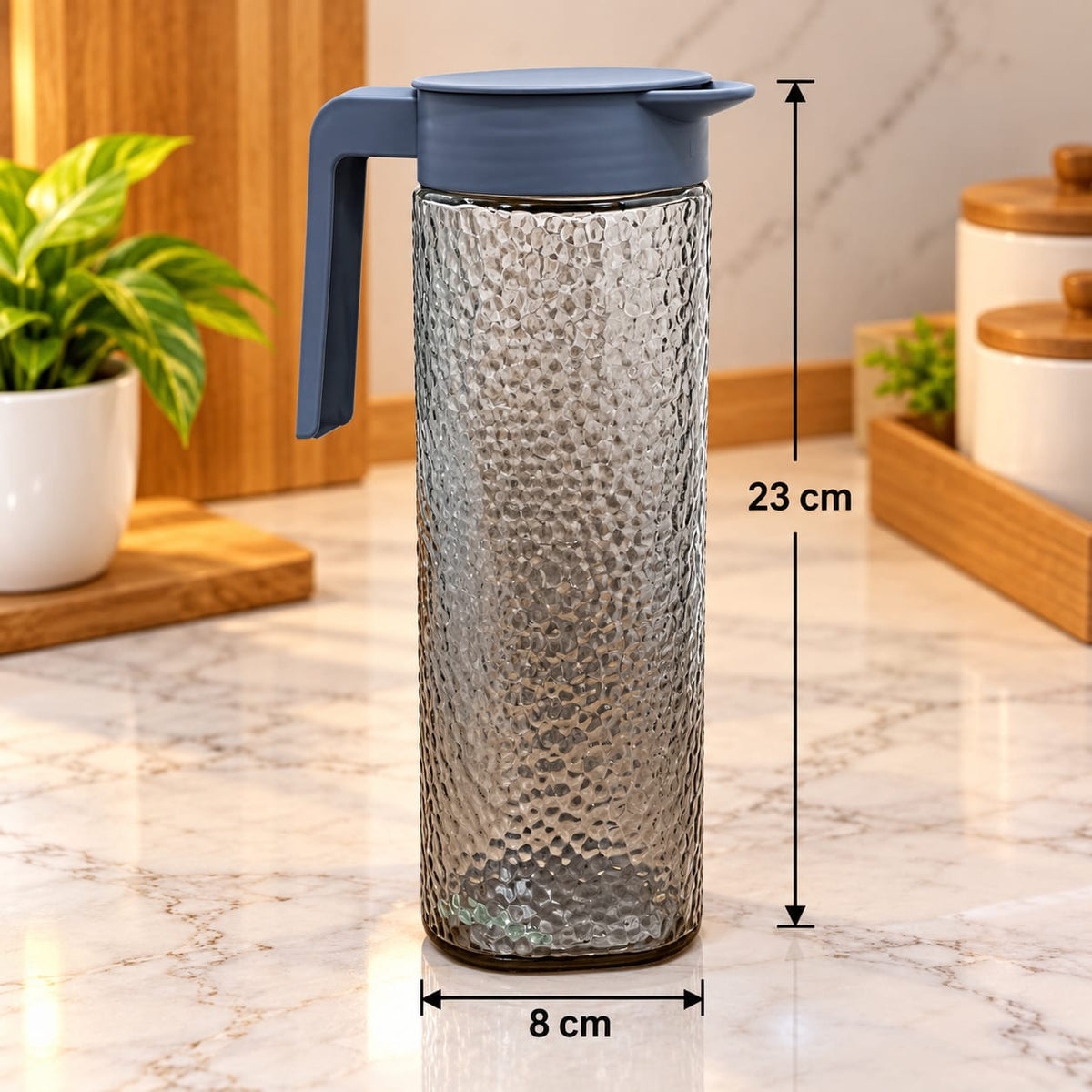 Glass Water Jug Set with 6 Glasses | Textured Transparent Jug with Lid & Handle | Stylish Drinking Water Pitcher Set for Home, Kitchen, Dining & Parties