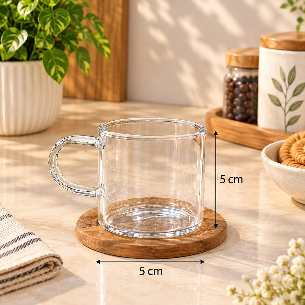 Barniwala Borosilicate Glass Coffee Mugs Set of 6 | Transparent Heat Resistant Glass Cups with Handles | Premium Tea, Coffee, Milk & Beverage Cups for Home, Kitchen, Office & Café