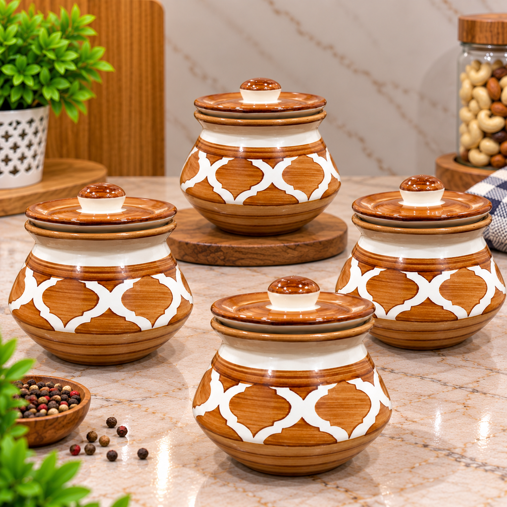 Barniwala 200 ML Ceramic Fancy Handi Jar with Lid | Decorative Kitchen Storage Container for Pickle, Achar, Spices, Sugar, Tea, Coffee, Dry Fruits & Snacks | Traditional Handi Style Food Storage Pot