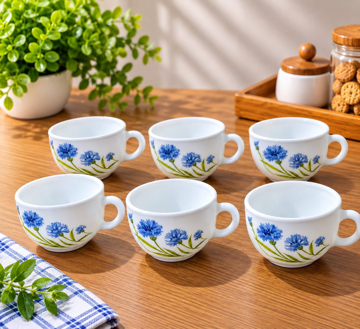 La Opala Floral Fountain Cup Set of 6, 100 ML Each, Elegant Floral Design Tea Cups, Premium Opalware Cups for Tea, Coffee, Milk & Daily Use
