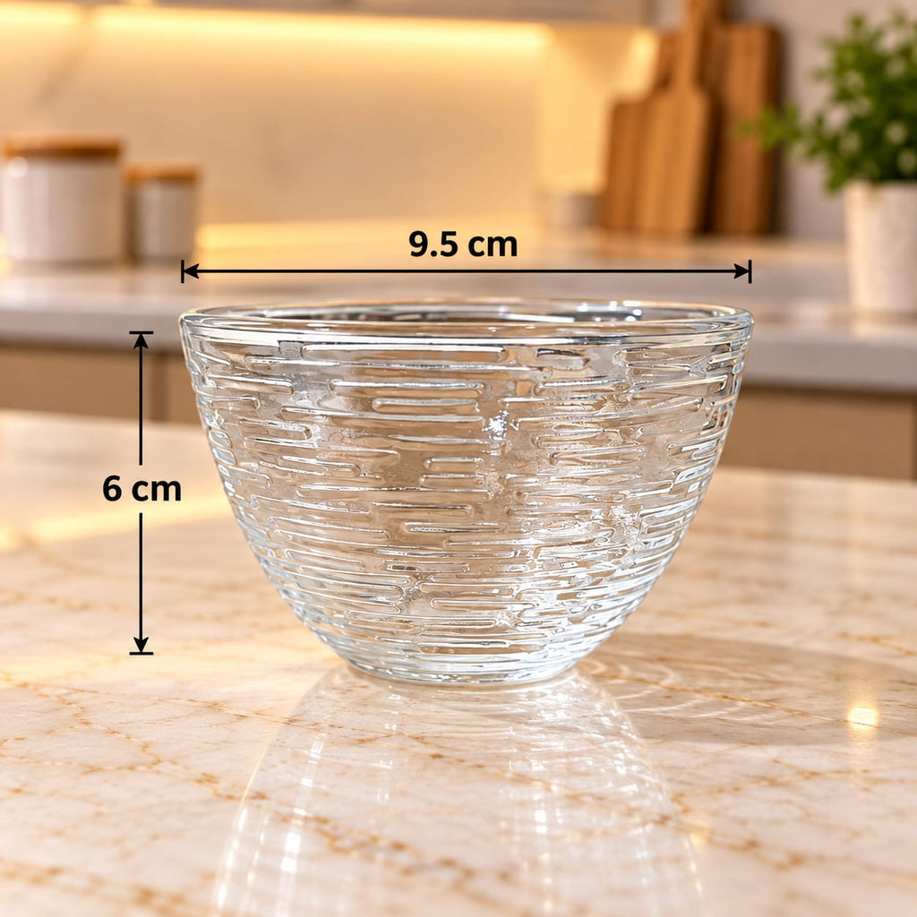 Ribbed Pattern Glass Dessert Bowls Set of 6 | Clear Glass Serving Bowls for Ice Cream, Desserts, Snacks & Fruits | Elegant Tableware