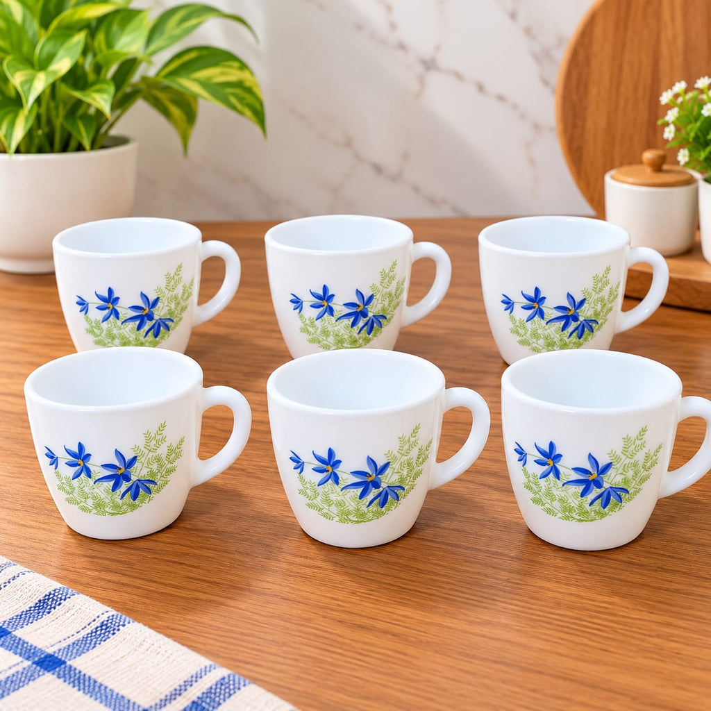 Writing      Cello Ricca Blue Primrose Cups 100 ML, Pack of 6 | Floral Printed Tea Cups for Tea, Coffee, Milk & Espresso | Elegant Small Cups for Home, Office & Daily Use