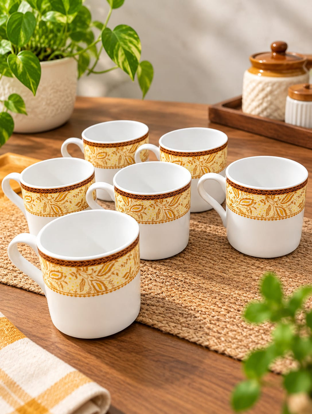 BHARAT Cup Set 6 Pcs King Magic Series 200 ML | Stylish White Tea & Coffee Cups with Golden Decorative Design | Premium Cup Set for Home, Office & Gifting