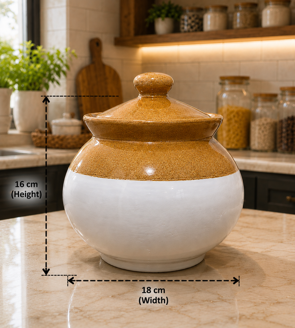 Barniwala 1.5 KG Ceramic Cylindrical Storage Jar with Lid | Premium Large Kitchen Container for Pickle, Achar, Spices, Sugar, Tea, Coffee, Dry Fruits & Snacks | Stylish Pantry Organizer & Food Storage Canister