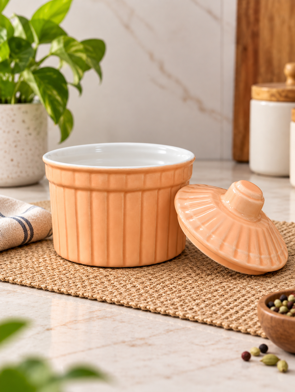 250 ML Ceramic Butter Pot with Lid | Multipurpose Kitchen Storage Container | Butter, Ghee & Condiment Holder | Decorative Ceramic Food Storage Jar | Pack of 3