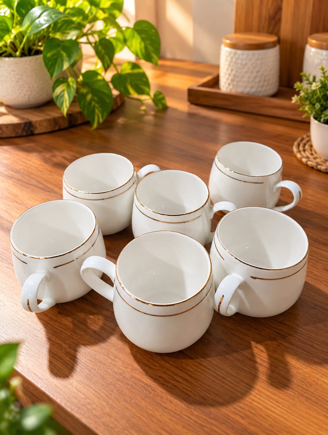 BHARAT CUP SET 6 PCS ANICA – GOLD LINE 200 ML | Premium White Ceramic Tea & Coffee Cups | Elegant Gold Rim Design | Cups Set for Home, Office & Gifting