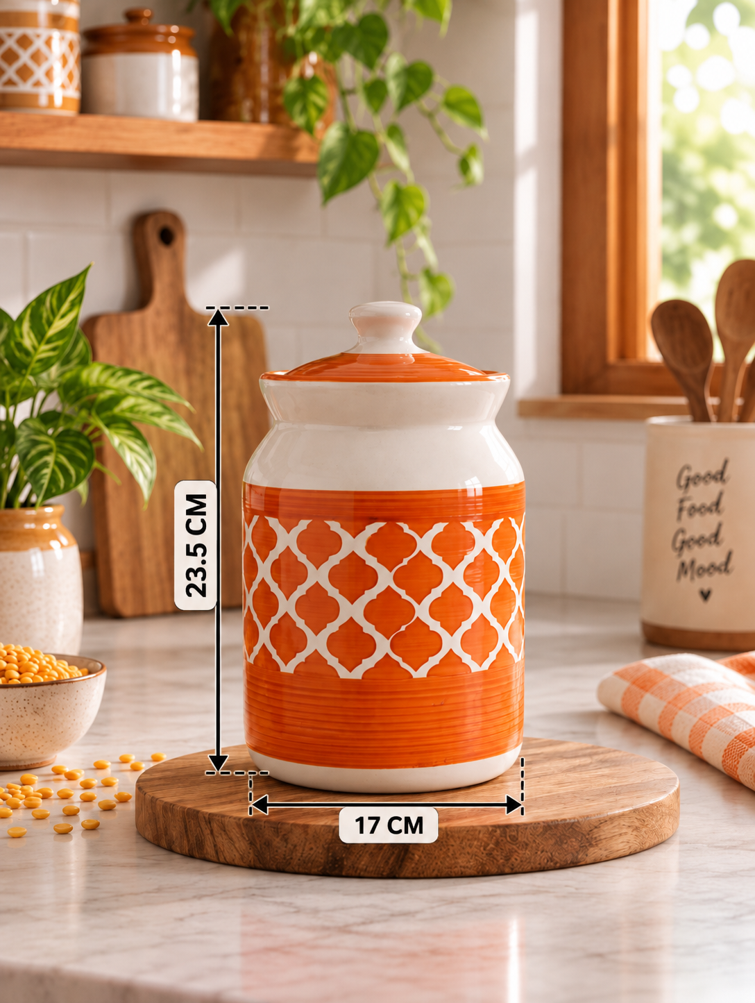 Barniwala 2500 ML Ceramic Cylindrical Storage Jar with Lid | Premium Kitchen Container for Pickle, Achar, Spices, Sugar, Tea, Coffee, Dry Fruits & Snacks | Stylish Pantry Organizer & Food Storage Canister