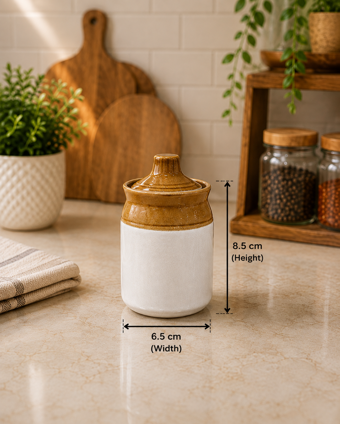 Barniwala 150 ML Ceramic Cylindrical Storage Jar with Lid | Premium Mini Kitchen Container for Pickle, Achar, Spices, Sugar, Tea, Coffee, Dry Fruits & Snacks | Stylish Pantry Organizer & Food Storage Canister