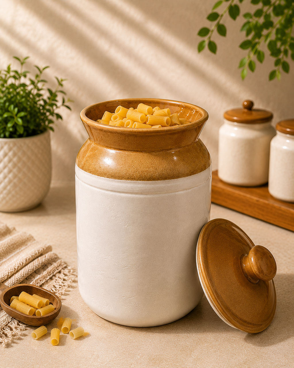 Barniwala 2500 ML Ceramic Cylindrical Storage Jar with Lid | Premium Large Kitchen Container for Pickle, Achar, Spices, Sugar, Tea, Coffee, Dry Fruits & Snacks | Stylish Pantry Organizer & Food Storage Canister