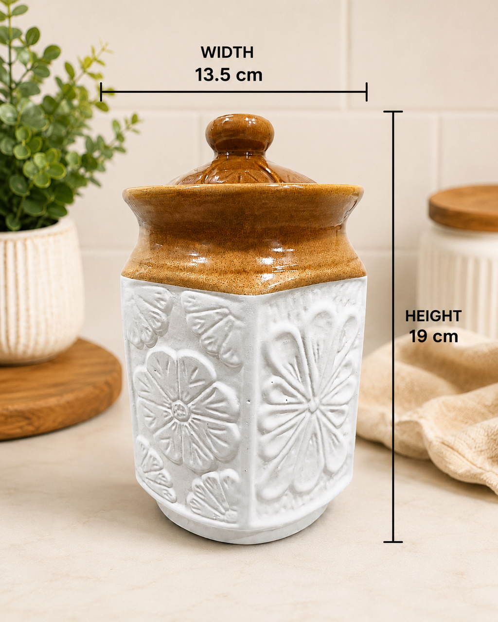 Barniwala 2000 ML Ceramic Carving Storage Jar with Lid | Premium Decorative Kitchen Container for Pickle, Achar, Spices, Sugar, Tea, Coffee, Dry Fruits & Snacks | Stylish Pantry Organizer & Food Storage Canister