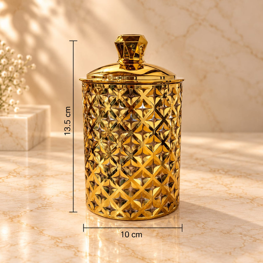 Deluxe Trellis Design Storage Canister 800 ML | Premium Golden Decorative Airtight Container with Lid | Kitchen, Dry Fruits, Spices & Multipurpose Storage Jar