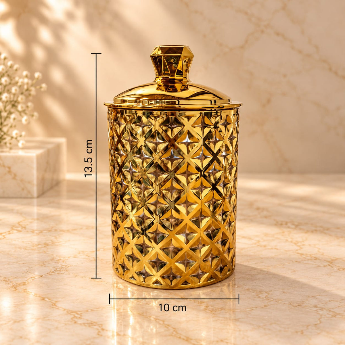 Deluxe Trellis Design Storage Canister 800 ML | Premium Golden Decorative Airtight Container with Lid | Kitchen, Dry Fruits, Spices & Multipurpose Storage Jar