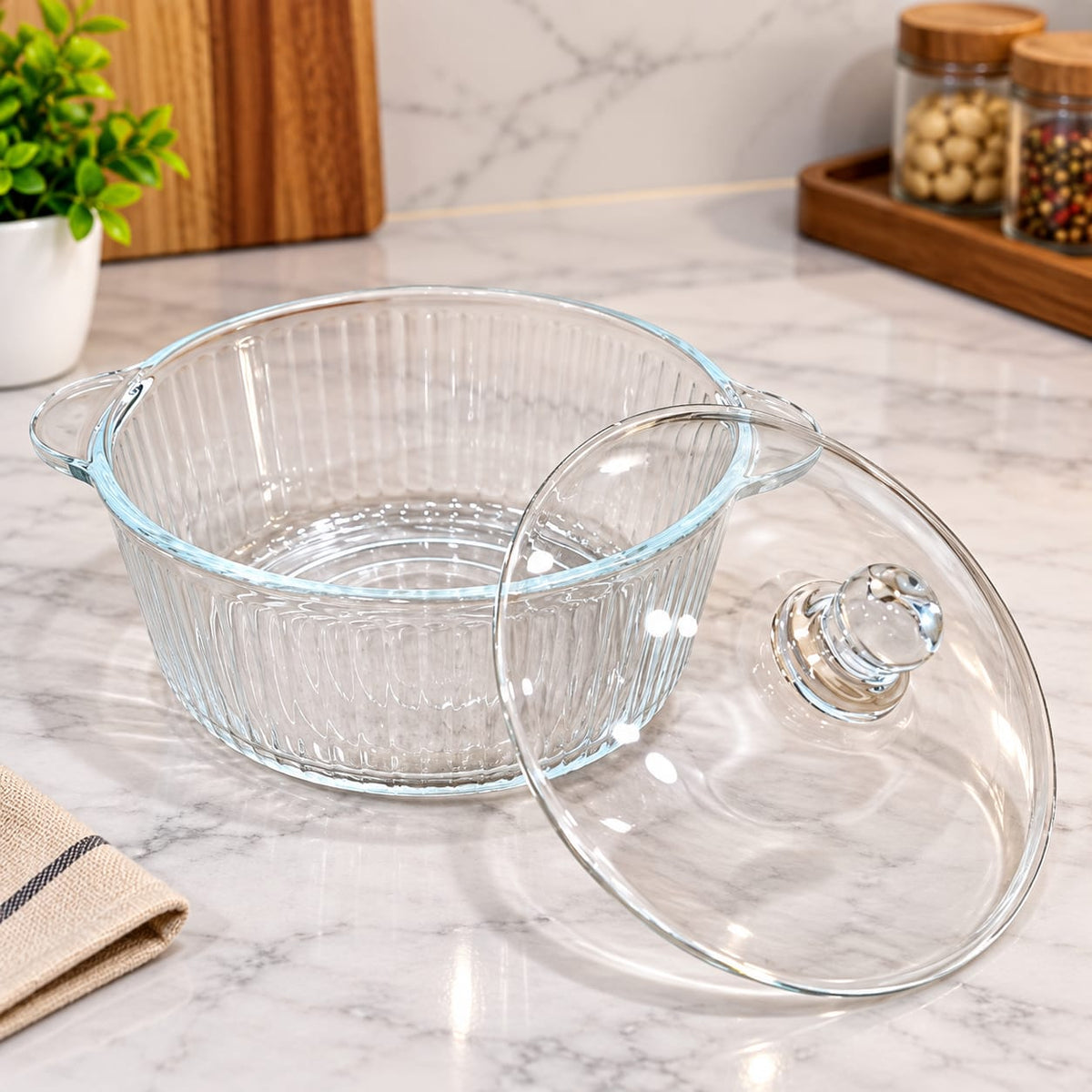 Barniwala Crystal Glass Pot with Lid, 1 Pc | Elegant Transparent Kitchen Storage Container | Multipurpose Serving & Storage Jar for Dry Fruits, Snacks, Sweets, Sugar & More