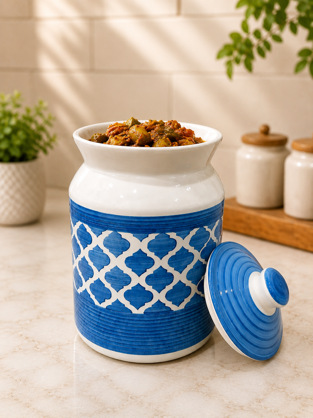 Barniwala 2500 ML Ceramic Cylindrical Storage Jar with Lid | Premium Large Kitchen Container for Pickle, Achar, Spices, Sugar, Tea, Coffee, Dry Fruits & Snacks | Stylish Pantry Organizer & Food Storage Canister