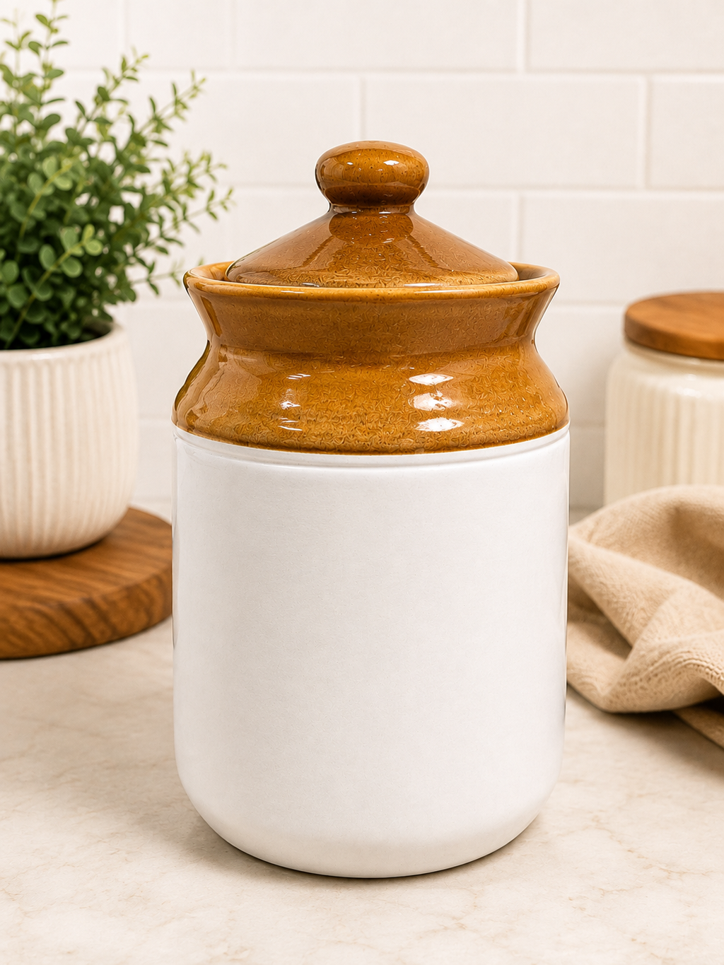 Barniwala 1500 ML Ceramic Cylindrical Storage Jar with Lid | Premium Kitchen Canister for Pickle, Achar, Spices, Dry Fruits, Snacks, Biscuits, Tea, Coffee & Pantry Storage