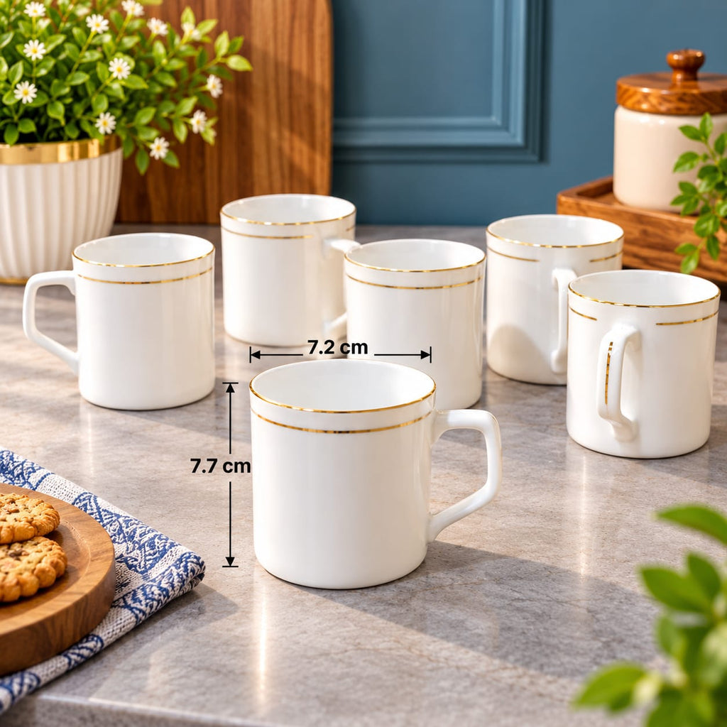 BHARAT Cup Set of 6 Pcs Director Big – Golgen Line 250 ML | Premium White Tea & Coffee Cups with Golden Border | Stylish Cup Set for Home, Office & Gifting