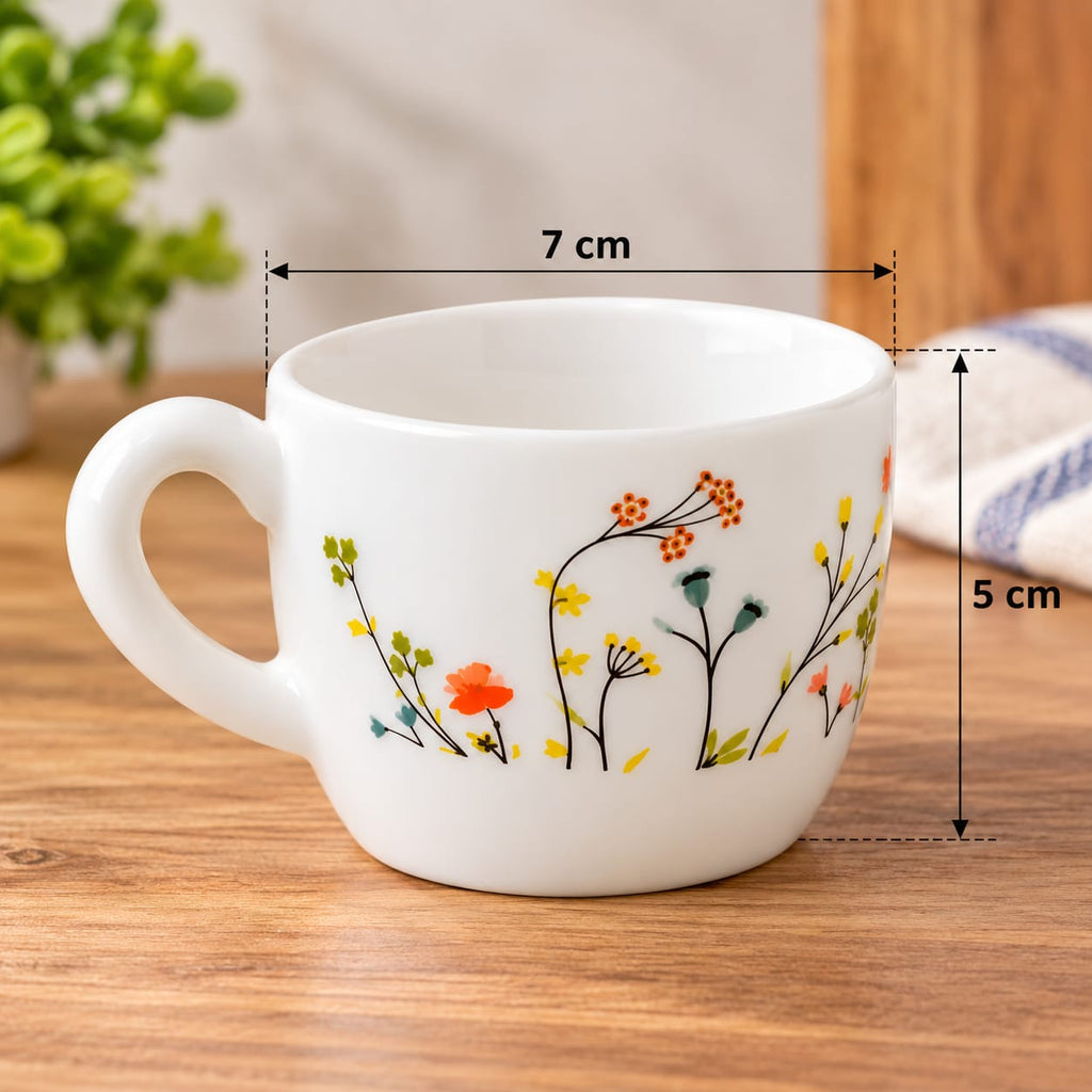 CELLO Queen Hanging Garden Coffee & Tea Cups Set of 6, 130 ML | Floral Printed Cups for Tea, Coffee & Milk | Elegant Tableware for Home & Office
